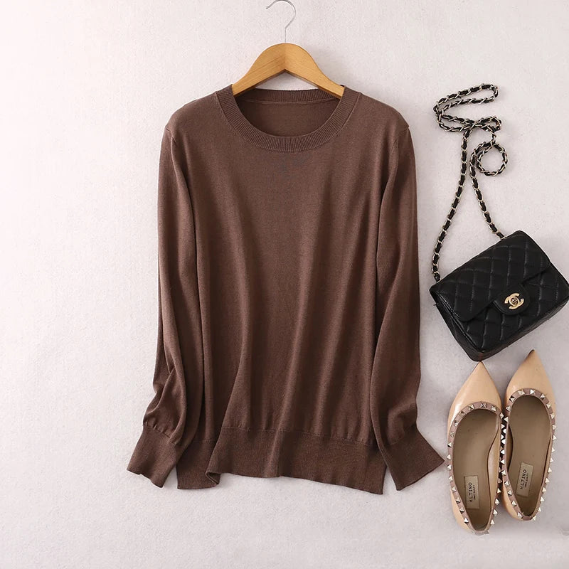 SuyaDream Woman Basic Sweaters Silk and Cashmere Blend O neck Pullovers Solid Sweaters 2024 Fall Winter Bottoming Shirts