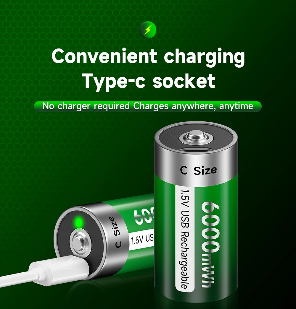 Palo 1.5V Lithium Rechargeable Battery R14 LR14 USB Charging  C Size Li-ion Battery For Water Heater Gas Stove Radio Shaver