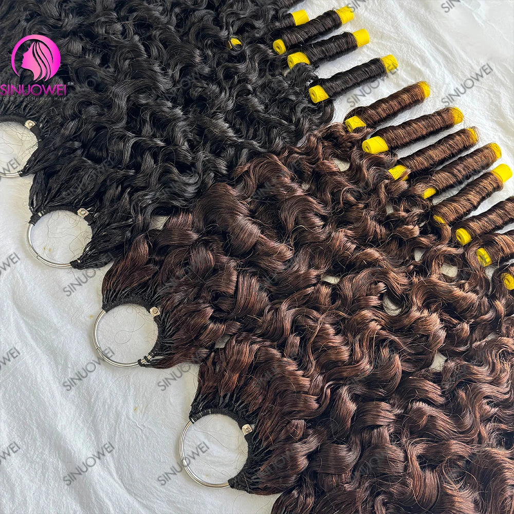 Brown Burmese Curly Feathered Crochet Human Hair Natural Black Pixie Curly Hair for Braiding Burmese Water Wave Hair Extensions