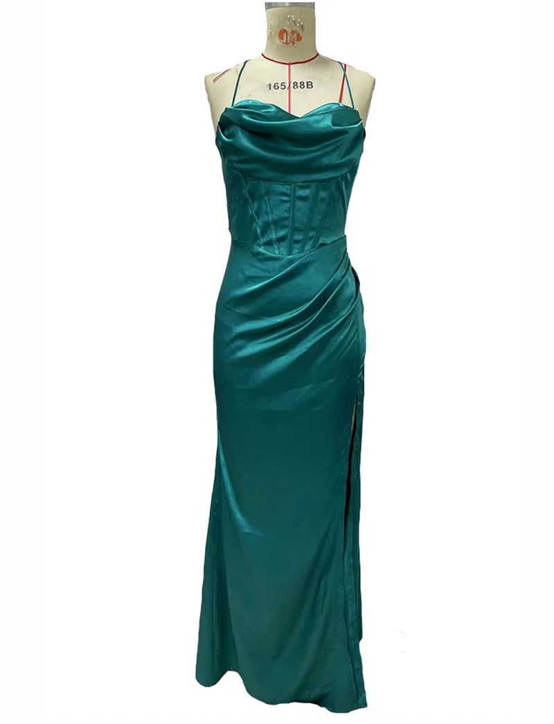 Red Sexy Backless Party Dresses for Woman Satin Long Dress Elegant Evening Birthday Maxi Dress Wholesale Item for Business