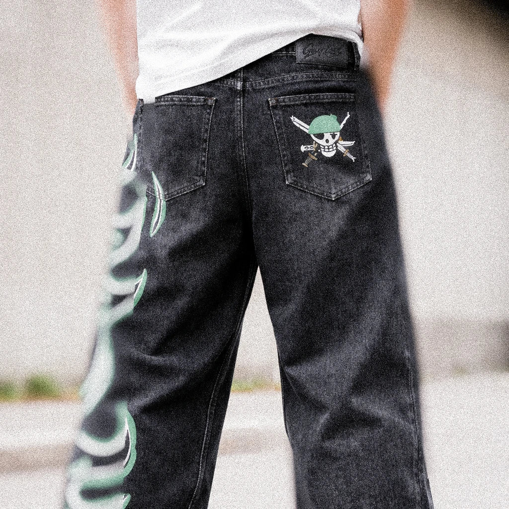 Harajuku Zoro Y2k Baggy Jeans Women Vintage Wide Leg Denim Pants Popular Jeans Streetwear Couples Trouser Men Clothing