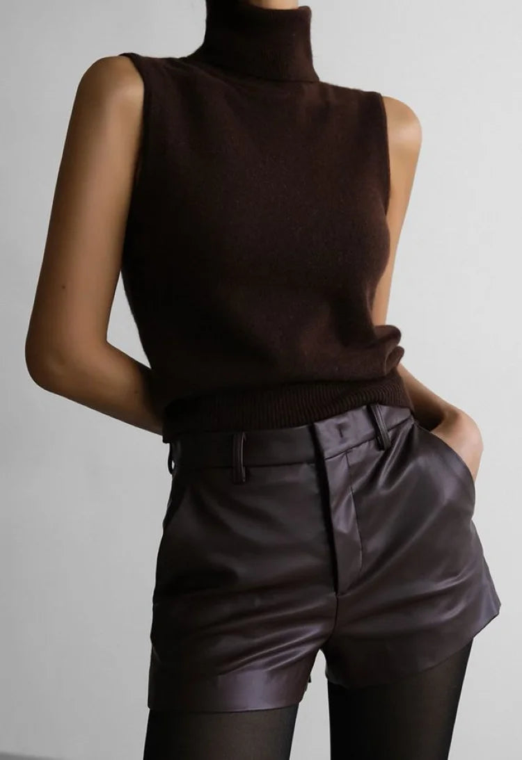 White Turtleneck Knitted Sleeveless Sweater For Women Elegant Knit Warm Tank Tops Sweaters Autumn Clothing Brown Blue Gray Red