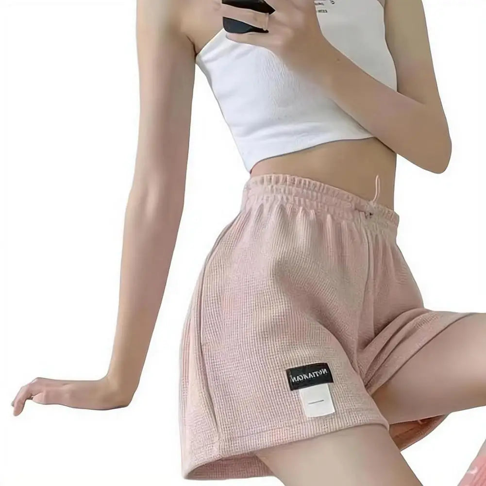 Summer Women's Shorts Loose Hot Pants High Waist Elastic Casual Solid Color Pants With Drawstring Pockets Women's Pants ﻿