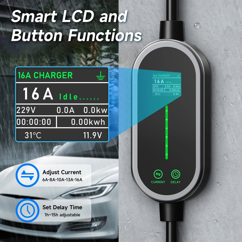 AFEEV Electric Car Charger Type2 Portable Charger 3.5KW 16A Type 1 EVSE EV Charger GBT Wallbox WiFi APP Bluetooth Control
