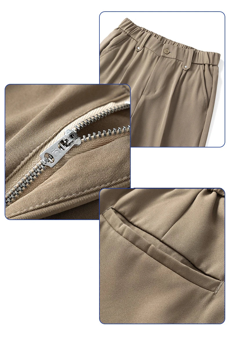 Spring Summer Smooth Casual Pants Men Business Elastic Waist Black Grey Khaki Suit Trousers Male Work Office Plus Size S-5XL