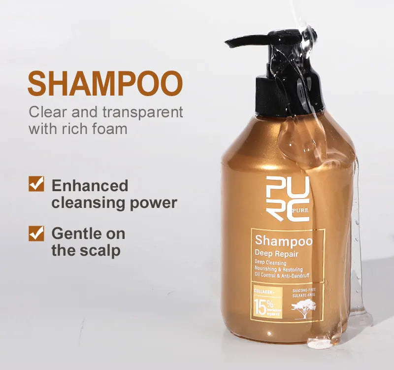 PURC Rosemary Hair Oil and Morocco Argan Oil Shampoo Sets Smoothing Repair Damaged Frizz Hair Care Products for Men Women