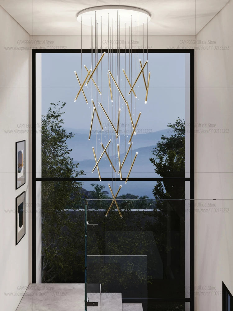 Modern Chandelier Luster Lights For Stair Hall Dining Living Room Duplex Building Indoor Lighting Fixture Staircase Chandelier