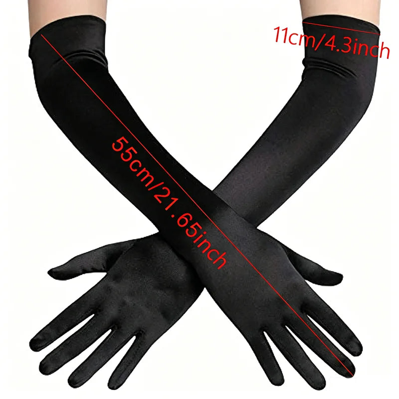 Women 55cm Solid Wedding Etiquette Evening Dress Opera/Elbow/Wrist Satin Stretch Long Gloves Retro Party Carnival Cosplay Gloves
