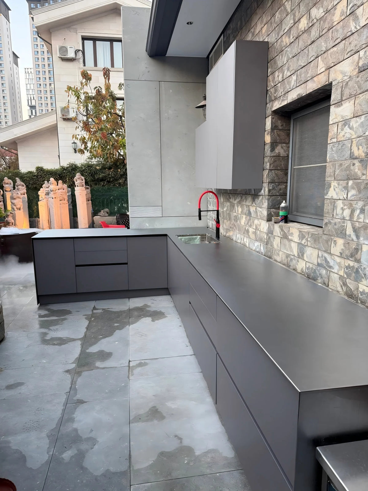 Custom 304 Stainless Steel Outdoor Kitchen Island Modular Patio Outdoor Cooking Grill Cabinet with Sink for Courtyard & Terrace