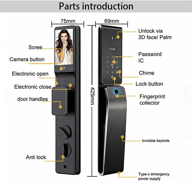Custom Smart Durable Cylinder Zinc Alloy Biometric RFID Fingerprint Unlock Metal Intelligent Digital Door Lock With Camera