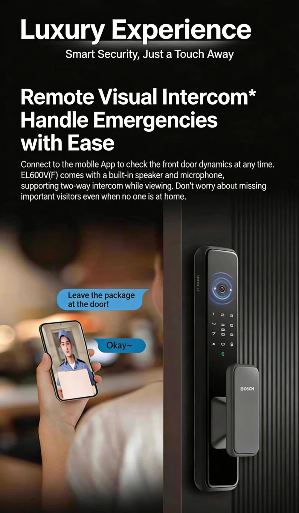 Bosch EL600VF Smart Lock 3D Face Recognition Fingerprint Password Security Electronic Lock for Entrance Doors Anti-Theft Door