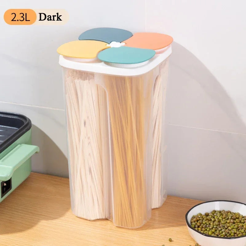 4 Grids Cereals Sealed Jar Kitchen Cereals Storage Box Plastic Food Container Moisture-proof Grain Tank Spaghetti Keep Fresh Box