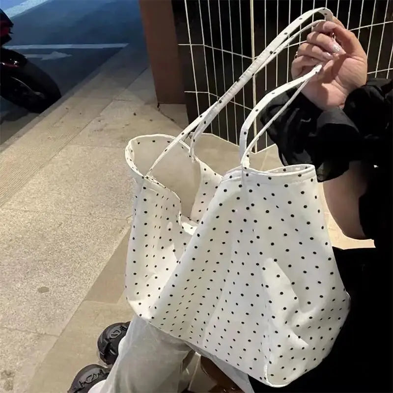 2026 New Polka Dot Canvas Large Capacity Tote Bag  Bag Casual Commuter Outward Handheld Shoulder Bag For Women