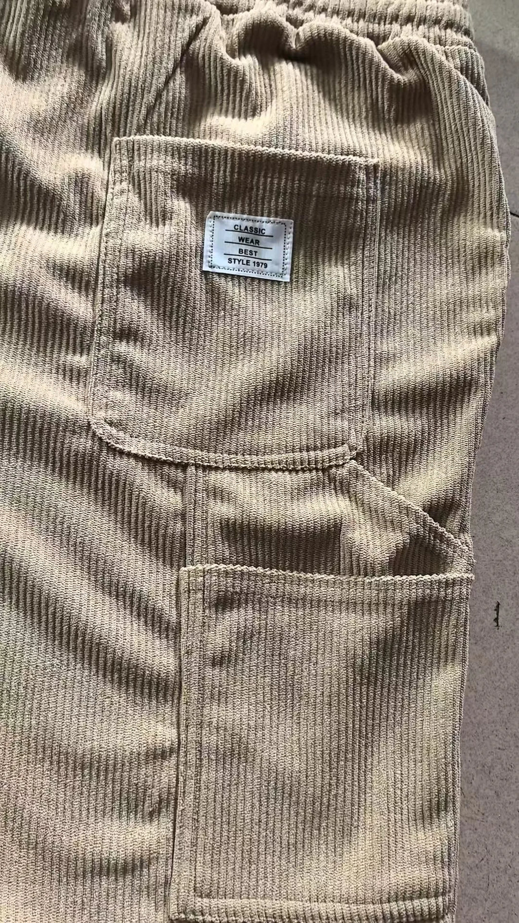 Men's Workwear Shorts Summer Casual Corduroy Loose Elastic Waist Multi-Pocket Leisure Pants Embroidery Retro Style Male Trousers