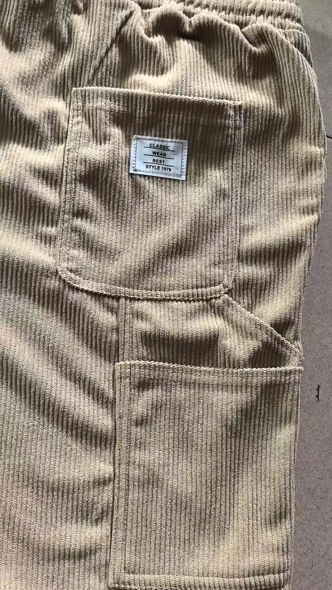 Men's Workwear Shorts Summer Casual Corduroy Loose Elastic Waist Multi-Pocket Leisure Pants Embroidery Retro Style Male Trousers