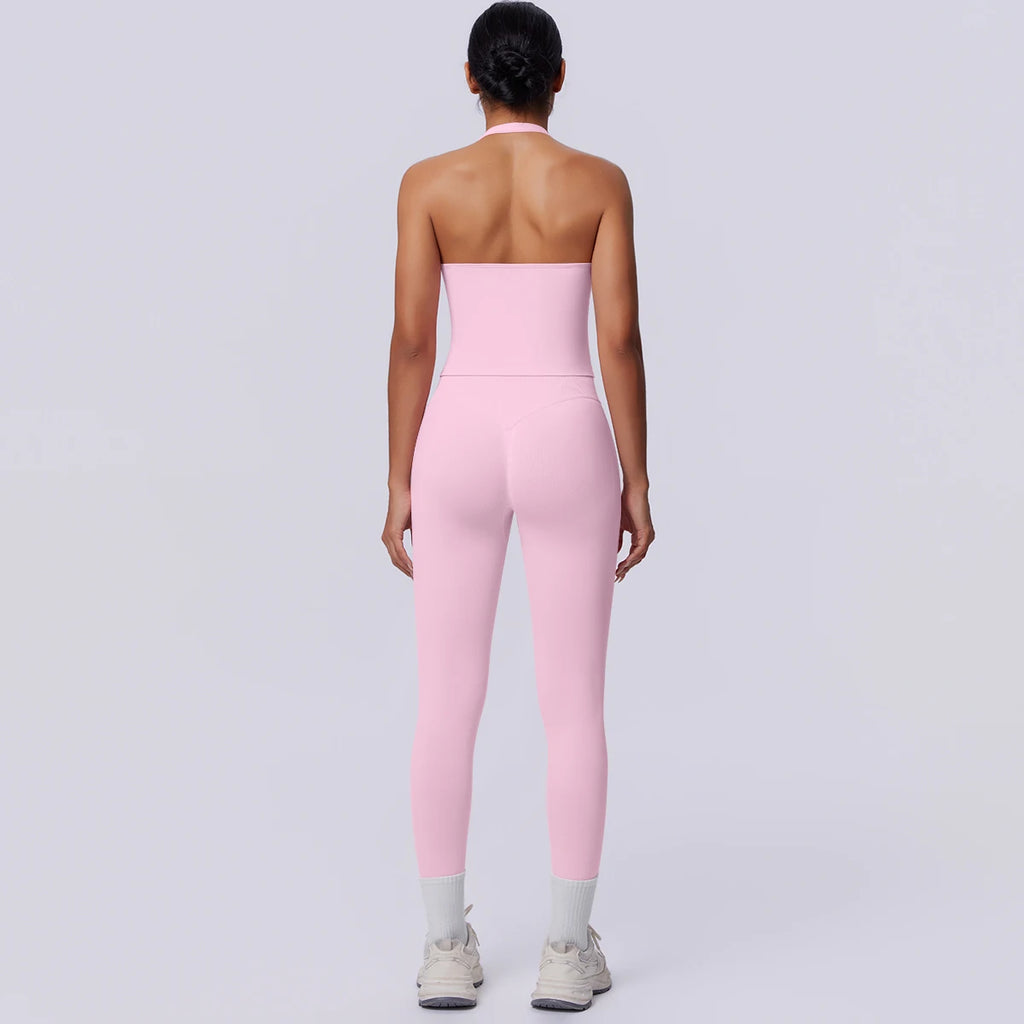2PCS Woman Yoga Set Solid Color Sexy Fitness Top Summer Gym Workout High Stretch Female Pants Sports Fitness Clothing Yoga Set