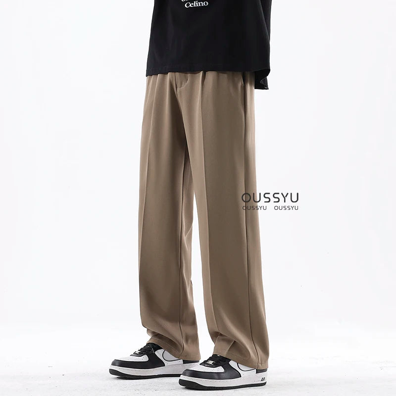 Spring Summer Smooth Casual Pants Men Business Elastic Waist Black Grey Khaki Suit Trousers Male Work Office Plus Size S-5XL