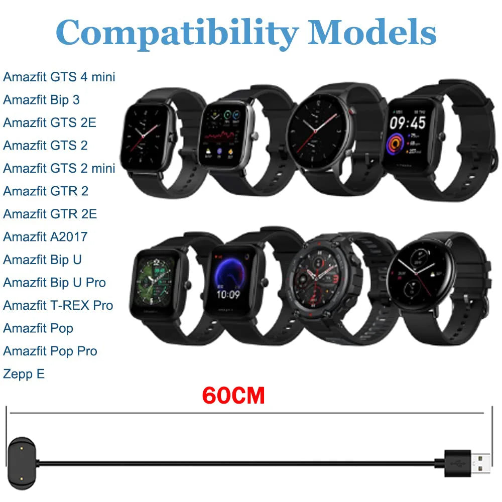 2-Pack Charger for Amazfit T-Rex 2 GTR 4 GTR 3 GTR 3 Pro GTS 4 GTS 3 Replacement Charging Cable Cord for Amazfit Smart Watch