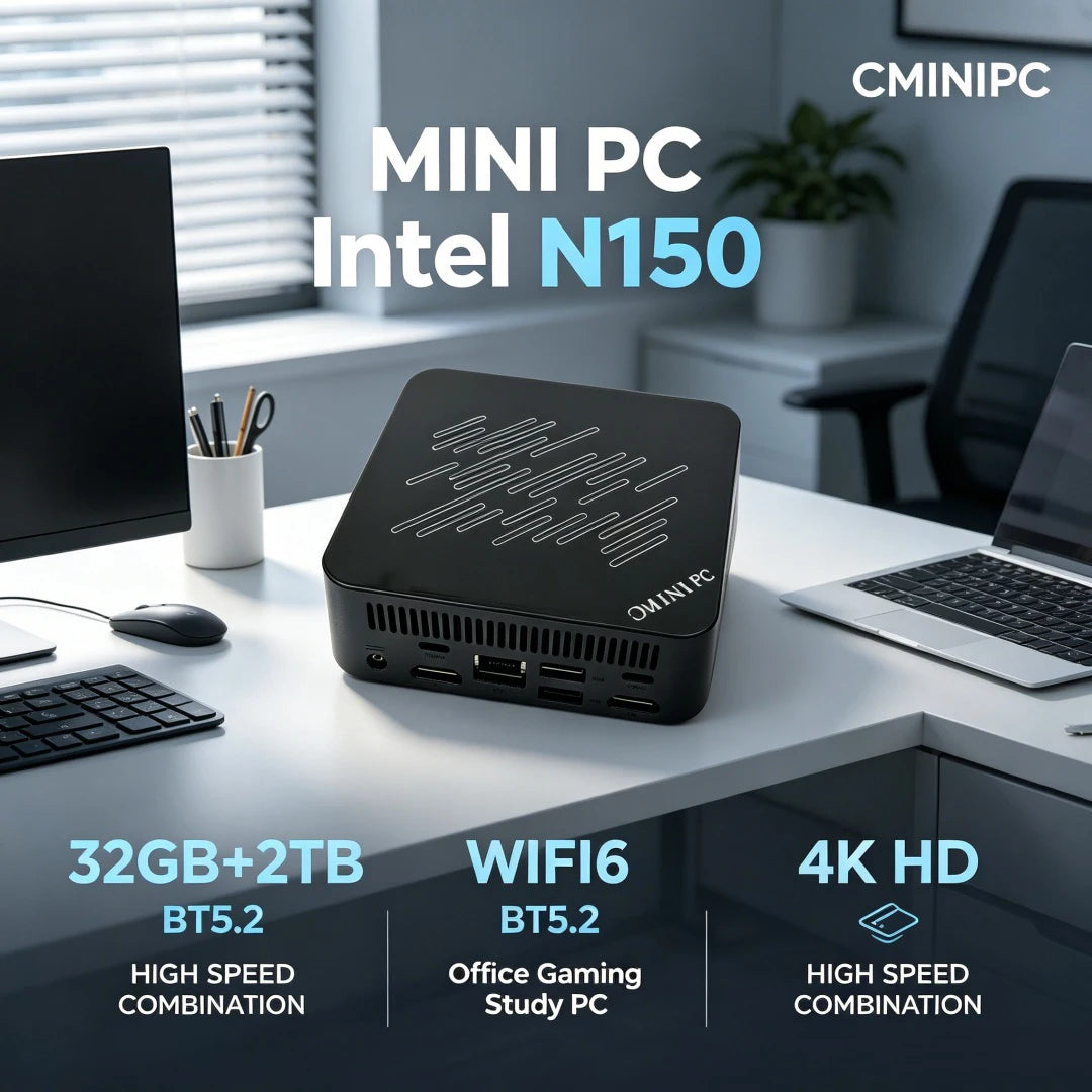 Mini PC Computer Intel Core N150 PC Gaming Computer 8/16GB RAM 1TB 2TB M.2 SSD WiFi 6 BT5.2 4K HD Portable Desktop Pc