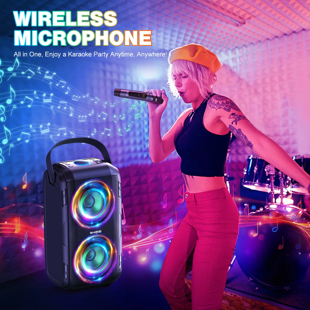 W-KING T9-2 Bluetooth Speaker 80W RMS 180W Peak 105dB Party Speaker with Microphone Deep Bass Portable Karaoke Speaker DSP RGB Lights