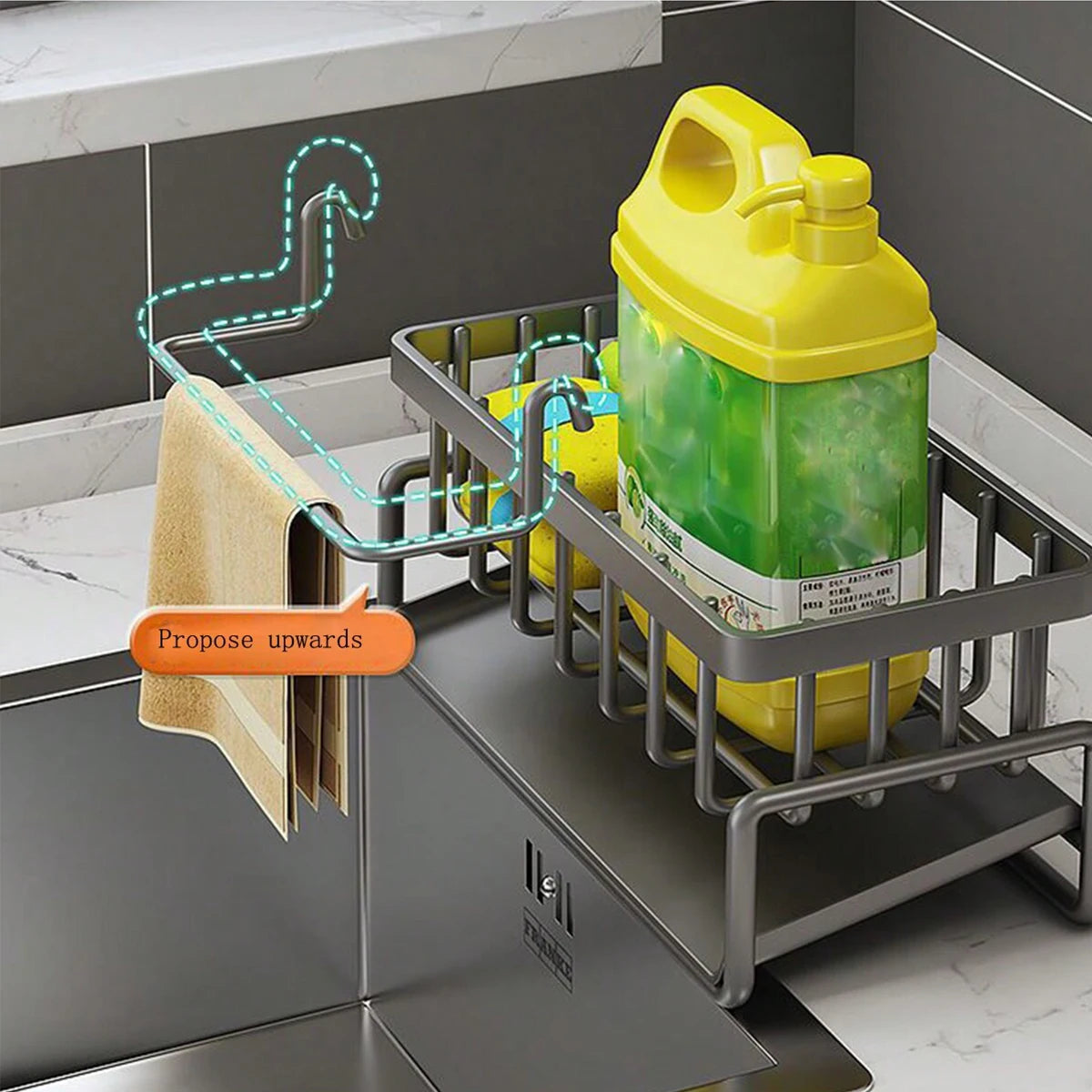 Kitchen Sink Organizer Sponge Rag Water Filter Rack Kitchen Hand Soap Drainer Hanging Basket Kitchen Rag Storage Rack