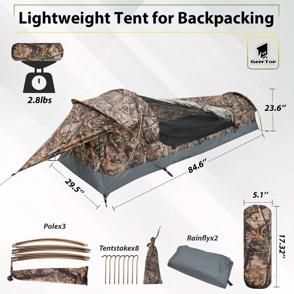 Ultralight Camping Tent Rainproof Singe Person Tent 225x75cm Mini Tunnel Tent