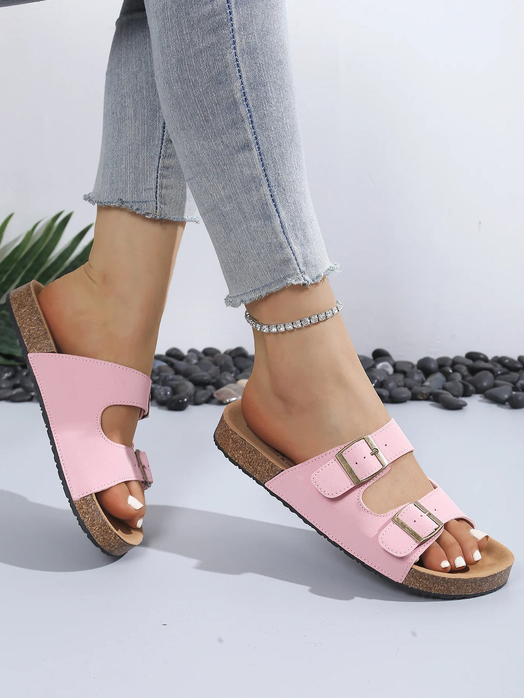 2026 Slippers for Women Cork Beach Sandals Outdoor Clogs with Adjustable Buckle Women Shoes Platform Slippers Flats Slides Women