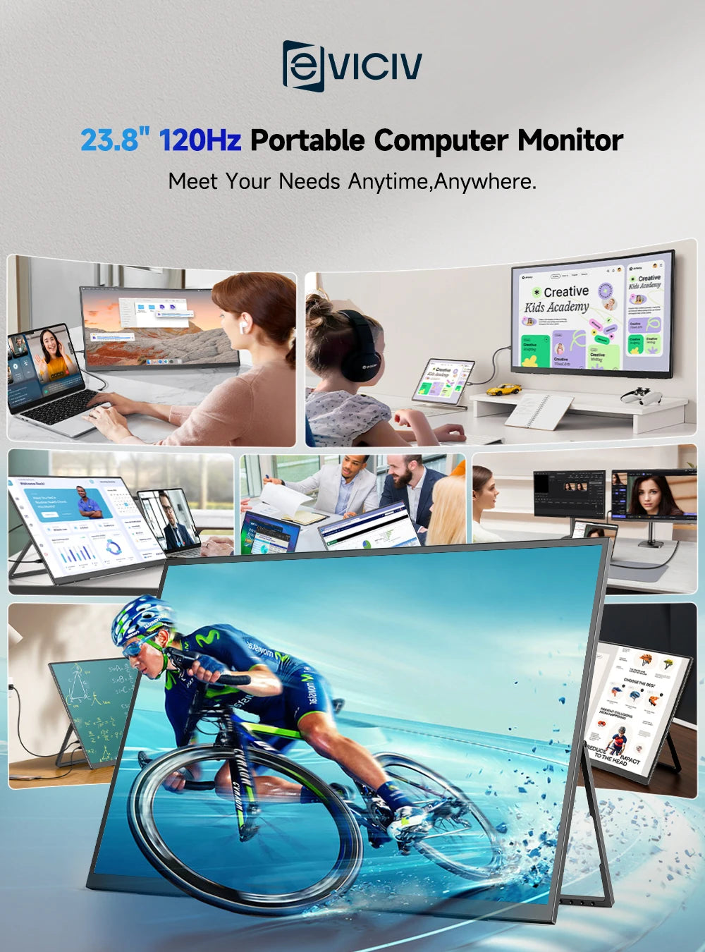 EVICIV 23.8" 120Hz Touchscreen Portable Computer Monitor 1080P 100% sRGB HDMI USB-C HDR Freesync Laptop Display For Steam Deck