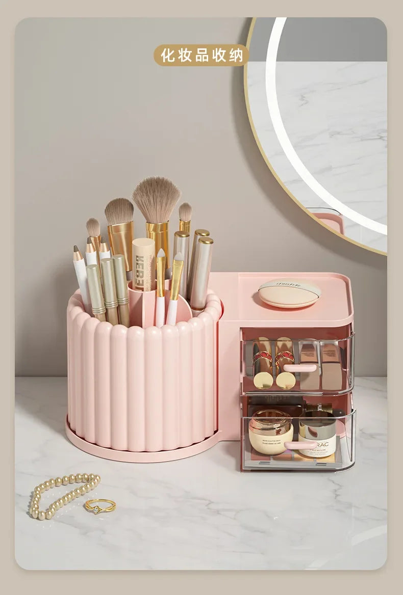 360 Rotating Makeup Desktop Cosmetic Storage Box Organizer Large Capacity for Bathroom Portable Lipstick Makeup Brush Pen Holder