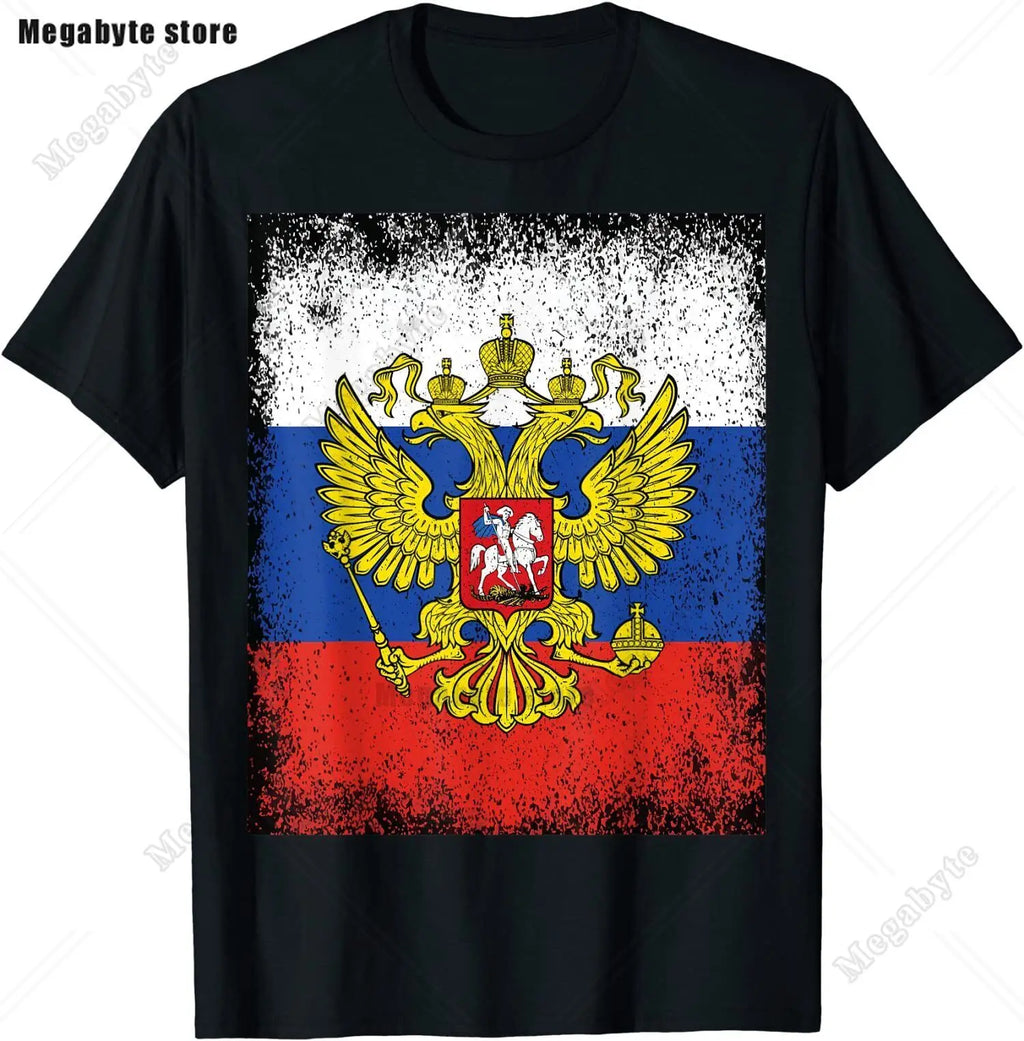 Russia Flag T-Shirt Cool Russian Premium Great Gift T-Shirt Classic Graphic High Quality Round Neck Short Sleeved Tops Tees