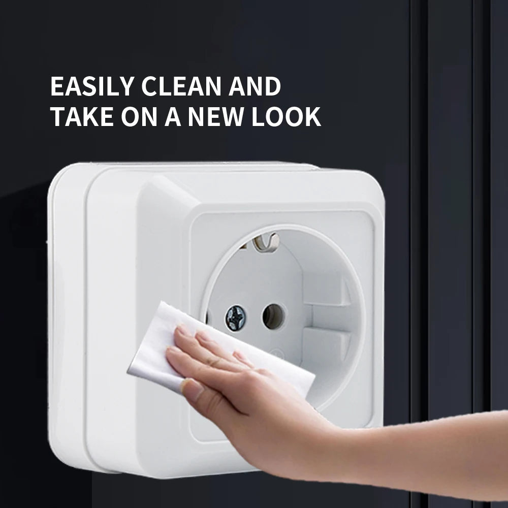 WESA White Wall Mount Socket EU Standard Electrical Outlett Ground Vintage Surface Power Socket Plugs Flame Retardant Plastic