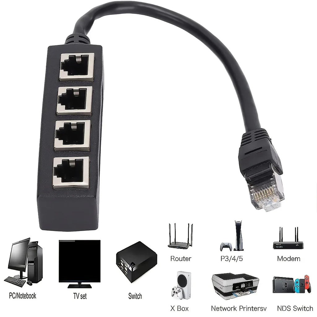 RJ45 1 Male To 4 Female LAN Ethernet Socket 2/3 Port Splitter Ethernet Cable Networking Extender Cable Adapter Accessories