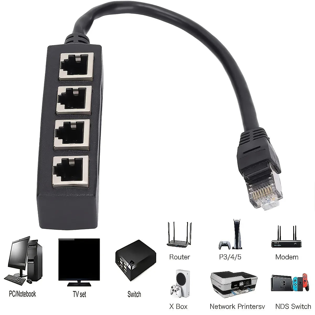 RJ45 1 Male To 4 Female LAN Ethernet Socket 2/3 Port Splitter Ethernet Cable Networking Extender Cable Adapter Accessories