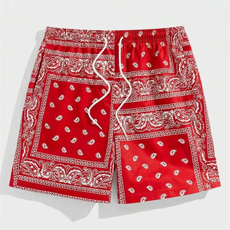 Trend Bandana Graphic Beach Short for Men Summer Fashion 3D Printed Swim Trunks Loose Casual Streetwear Hawaiian Short Pants