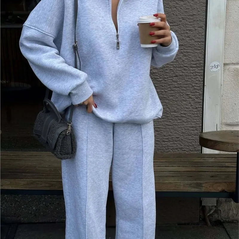 2025 Winter Casual New In Matching Sets 2 Pieces Set Woman Two Piece Outfits Women's Clothing Solid Color Pullover Long Sleeves