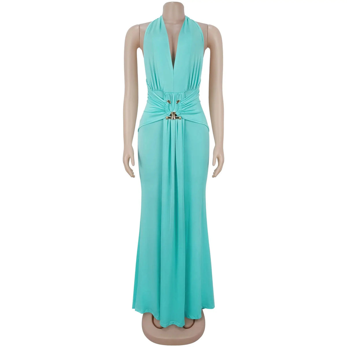EINY Sexy Women White Halter Maxi Dress Elegant Backless Ruched Bodycon Long Gown Party Club Night Birthday Mermaid Dresses Y2K