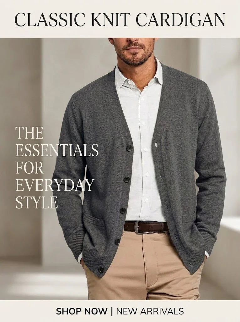 Mens VNeck Open Cardigan Jumper Button Front Knit Apparel Long Sleeve Knit Sweat Tops with Pockets Outer Garment for Males