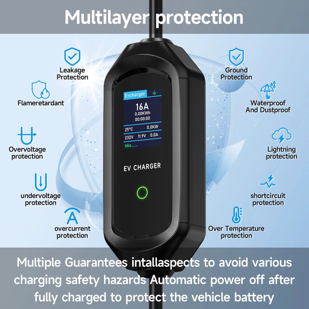 AFYEEV 3600W Portable Type1 SAE J1772 EV Charger GBT Electric Car Charger EVSE Charging Cable EU Plug WiFi Bluetooth APP Control
