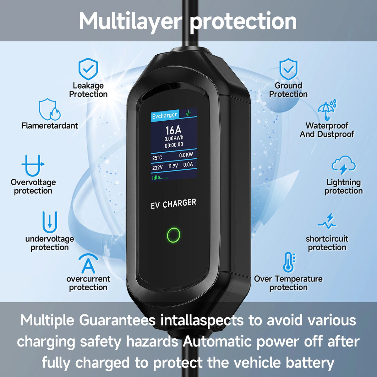 AFYEEV 3600W Portable Type1 SAE J1772 EV Charger GBT Electric Car Charger EVSE Charging Cable EU Plug WiFi Bluetooth APP Control