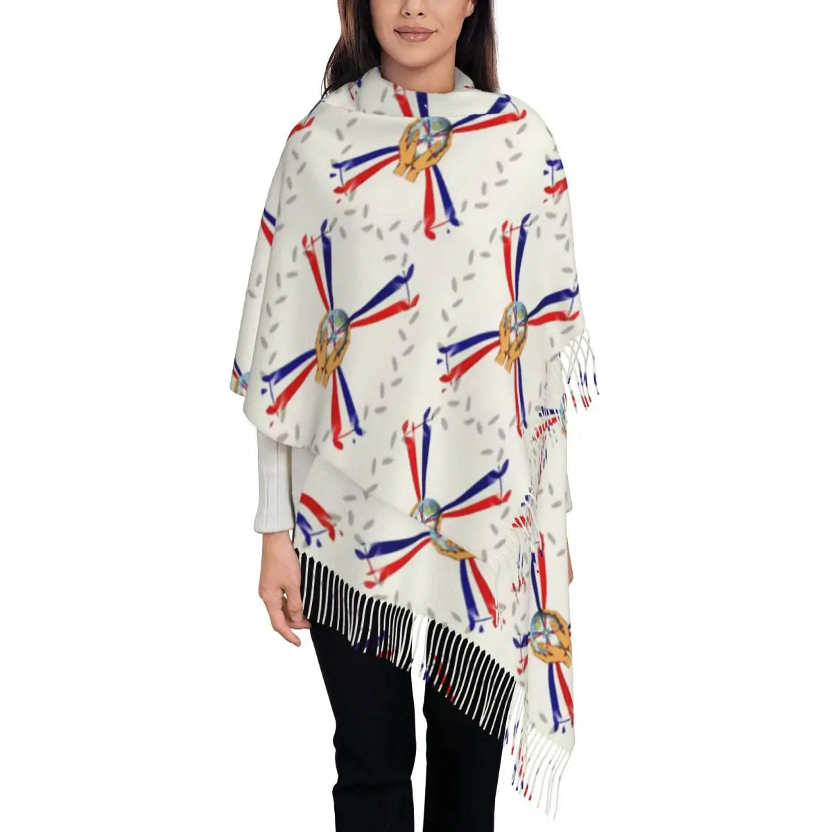 Luxury Assyrian Suryoyo Flag Scarf Tassel Scarves Women Soft Warm Shawls and Wraps Large Fall Winter Shawl Wrap
