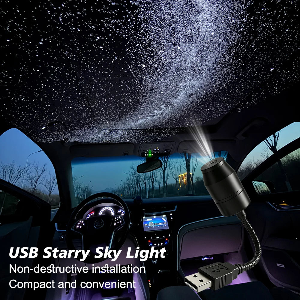 Car Interior Light Roof Star Light USB LED Starry Atmosphere Projector Decoration Night Party Decor Romantic Saturn Galaxy Light