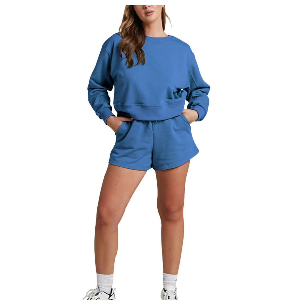shorts sets women 2 piece outfits Womens Self Cultivation Long Sleeve Casual Hooded Sweatshirt Two Piece костюм женский летний
