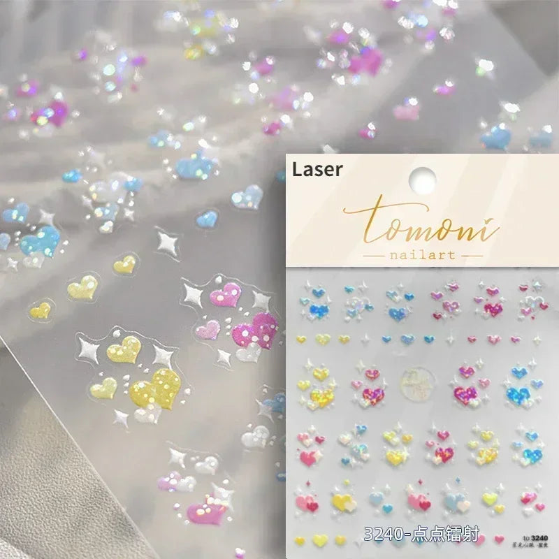 5D Gradient Love Gem Glitter Love Heart Colorful Cat's Eye Rhinestone Soft Self Adhesive Nail Art Stickers Shiny Manicure Decals