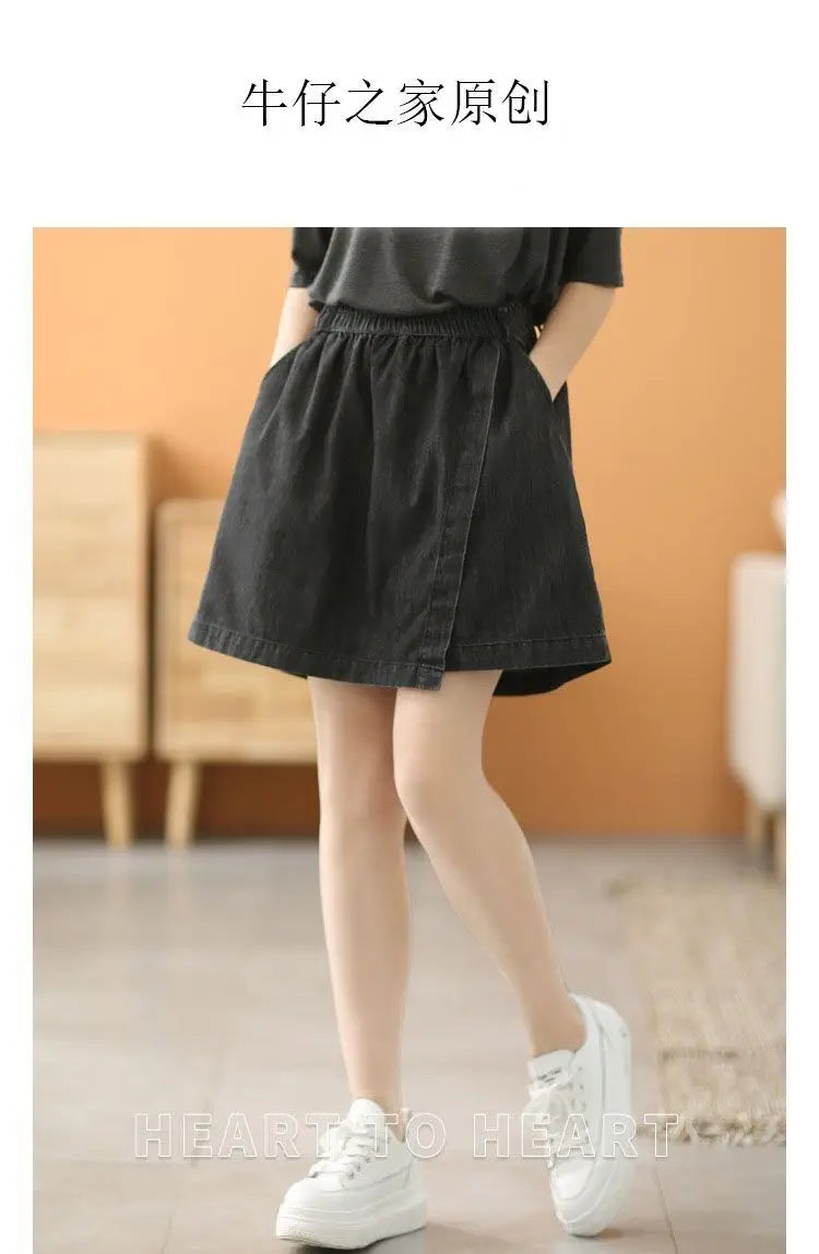 Stylish Elastic-Waist Denim Shorts Women New Summer Collection Loose High Waist Casual Versatile Slimming Skirt Pants