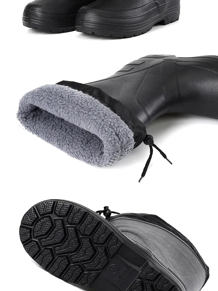 Winter Rain Shoes for Men EVA Non-slip Men Snow Boots Plush Warm Waterproof Shoes Comfortable Platform Men Work Shoes Plus Size