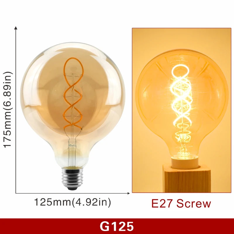 E14 E27 Retro LED Spiral Filament Light Bulb 4W Warm Yellow 220V C35 A60 T45 ST64 T185 T225 G80 G95 G125 Vintage Edison Lamp