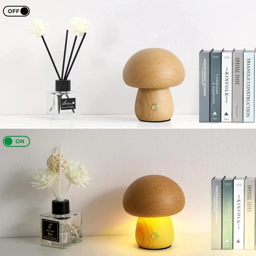 Mushroom Table Lamp Rechargeable Touch Portable Bedroom Bedside Night Light Cute Small Dimmable Desk Lamp for Home Decoration