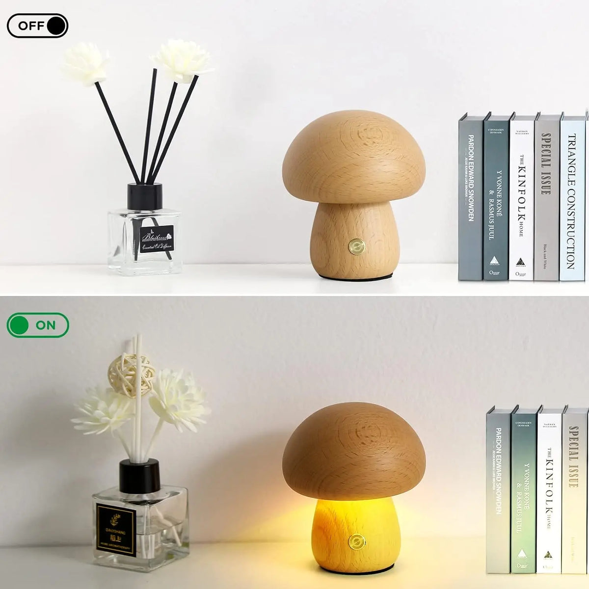 Mushroom Table Lamp Rechargeable Touch Portable Bedroom Bedside Night Light Cute Small Dimmable Desk Lamp for Home Decoration