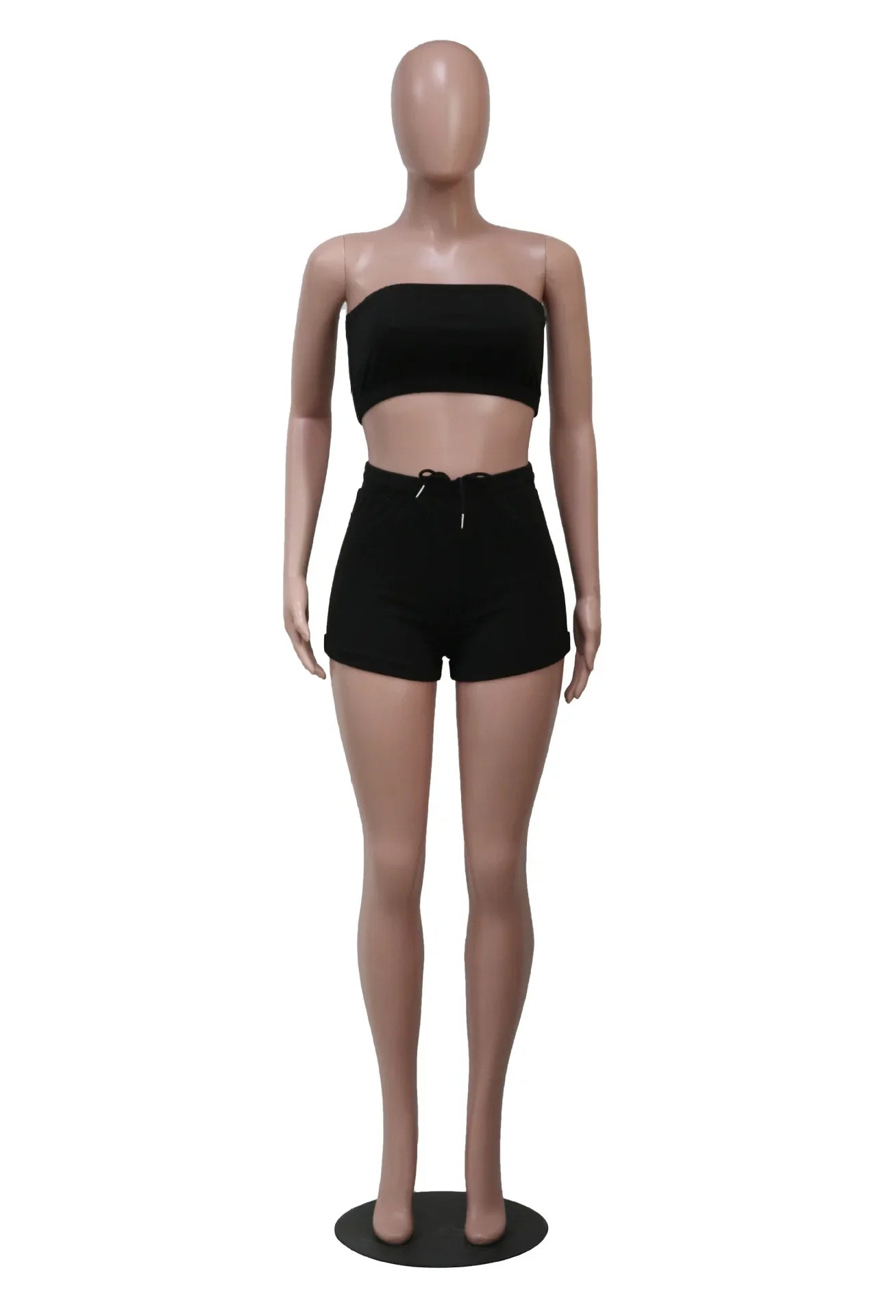 Thin Summer New Solid Color Lace Up Tracksuits Women Sleeveless Backless Tube And Shorts Two Piece Sets Casual 2pcs Outfits