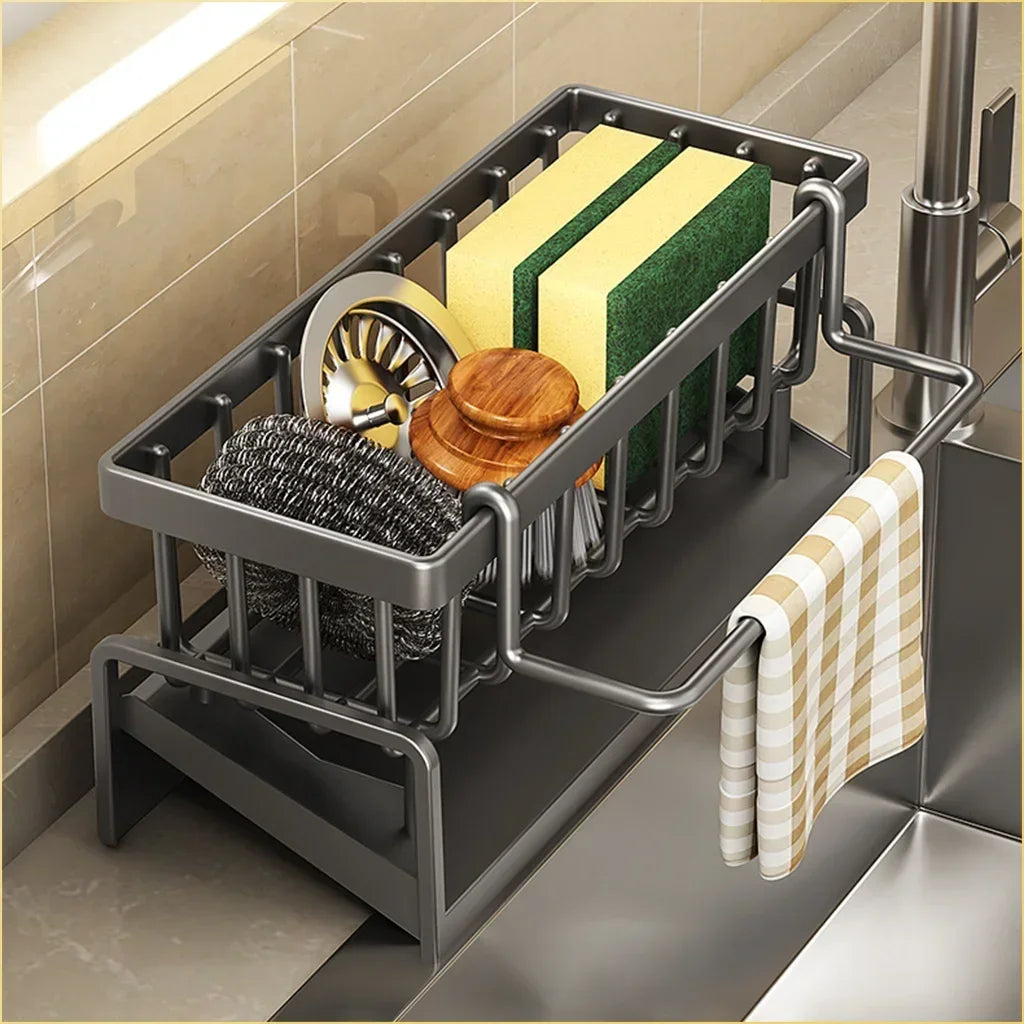 Kitchen Sink Storage Rack No Punch Rag Drainage Shelf Spice Organizer